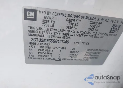 2016 GMC Sierra 1500 Sle from USA, damaged, VIN 3GTU2MEC5GG167465